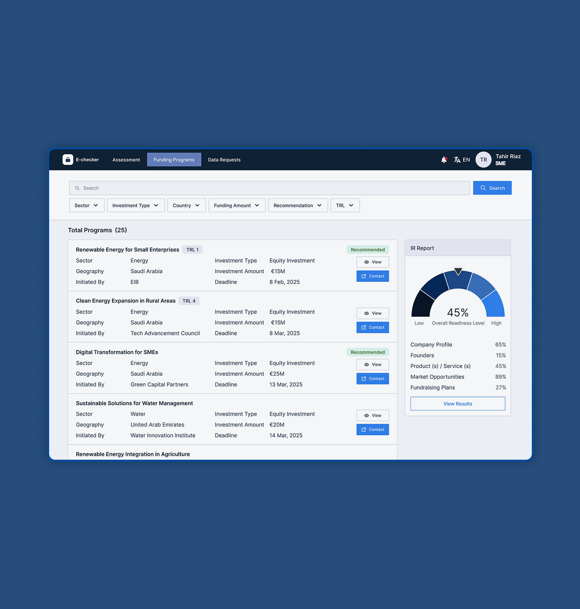 TechEU Investment Readiness Checker – AI Upgrade (Phase 2) Interface 1